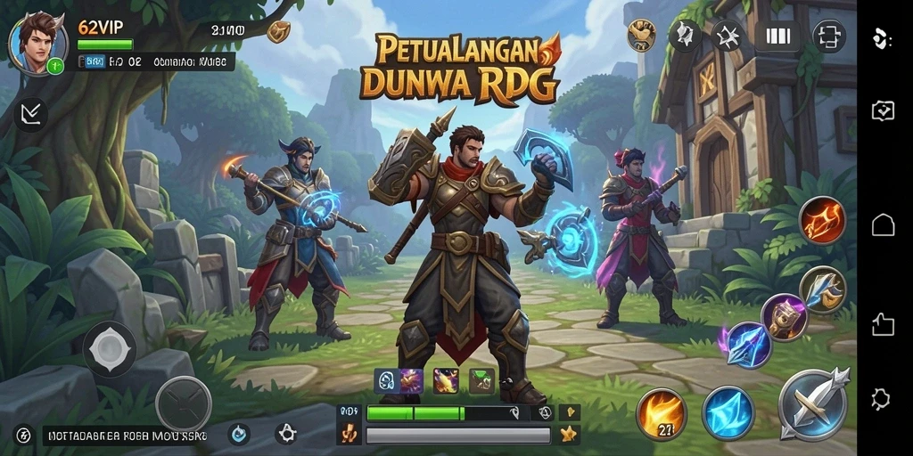 Tampilan gameplay seru dalam 62VIP yang menunjukkan pertarungan RPG.