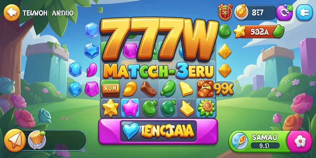 Tampilan menarik dari permainan Match-3 7777W yang penuh warna.