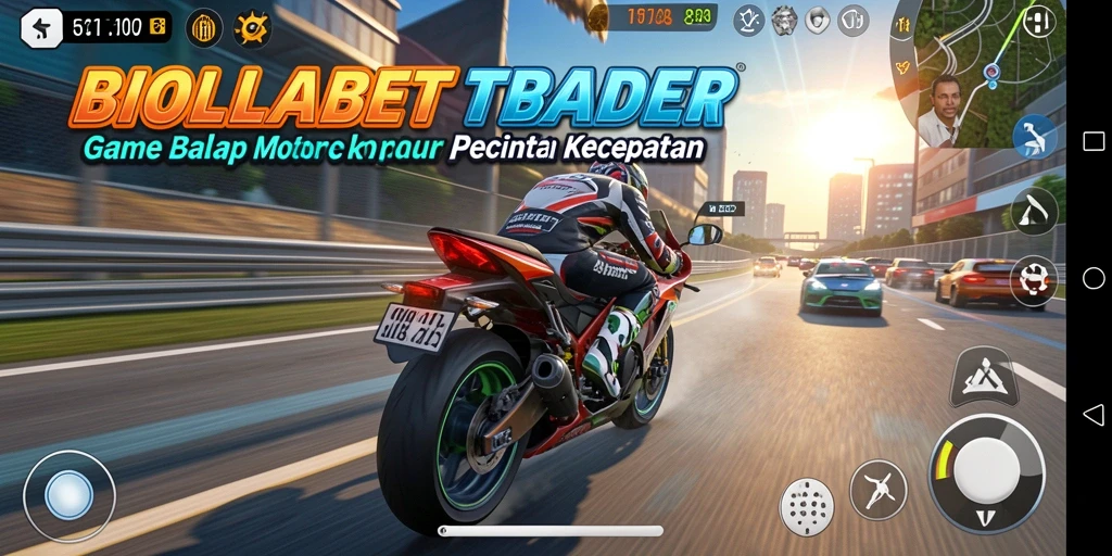 Screenshot gameplay menunjukkan aksi balap motor yang intens.