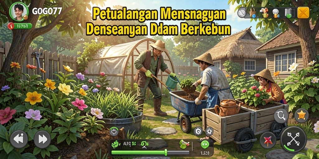 Screenshot GOGO77 menampilkan aktivitas berkebun yang seru dan interaktif.