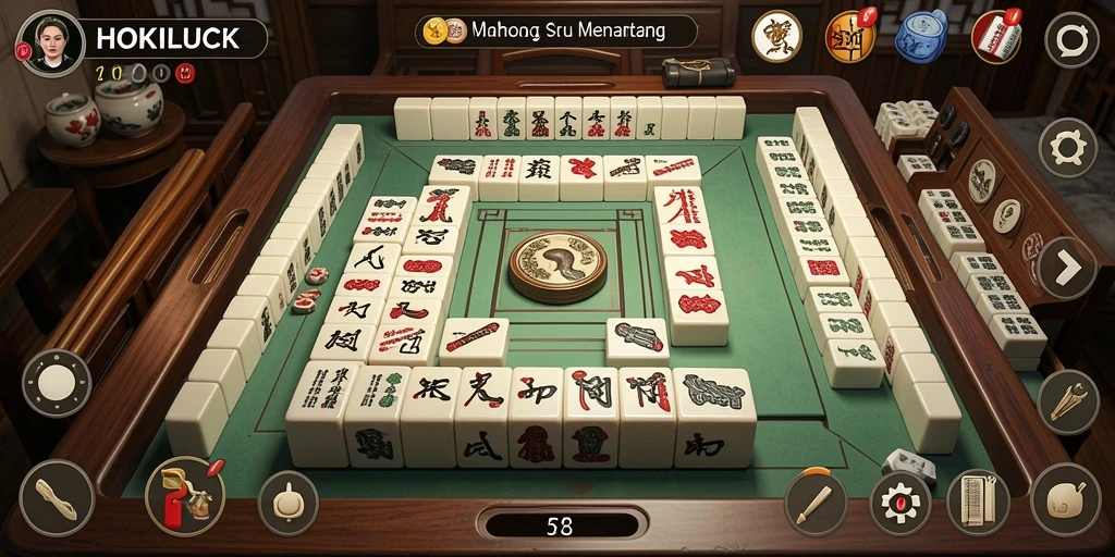 Tampilan gameplay seru HOKILUCK dengan ubin Mahjong yang indah.