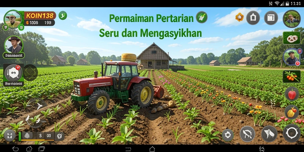 Screenshot gameplay KOIN138 menampilkan pertanian yang vibrant dan interaktif.