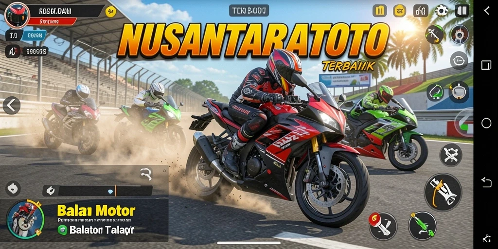 Gameplay seru dalam NUSANTARATOTO dengan aksi balap motor.