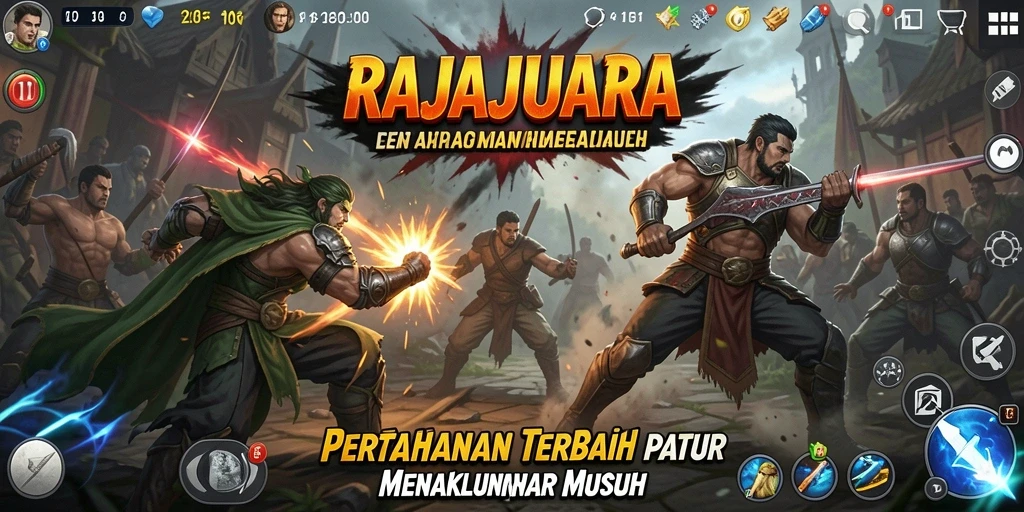 Tampilan dinamis dari gameplay Tower Defense RAJAJUARA yang seru.