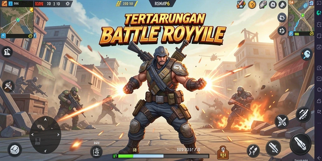 Tampilan gameplay mendebarkan dalam RSNVIP6 dengan aksi tembak menembak Battle Royale.
