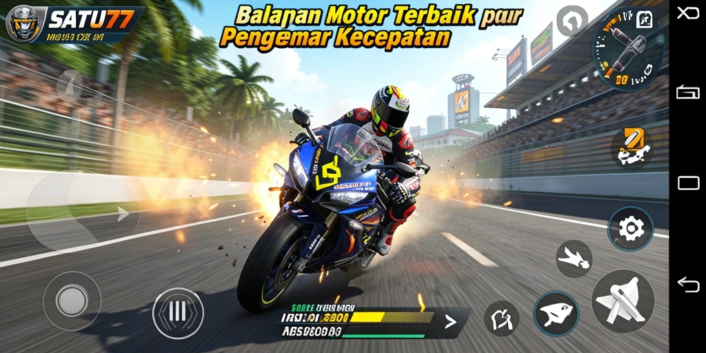 Screenshot utama SATU77 memperlihatkan balapan penuh aksi dan kecepatan.