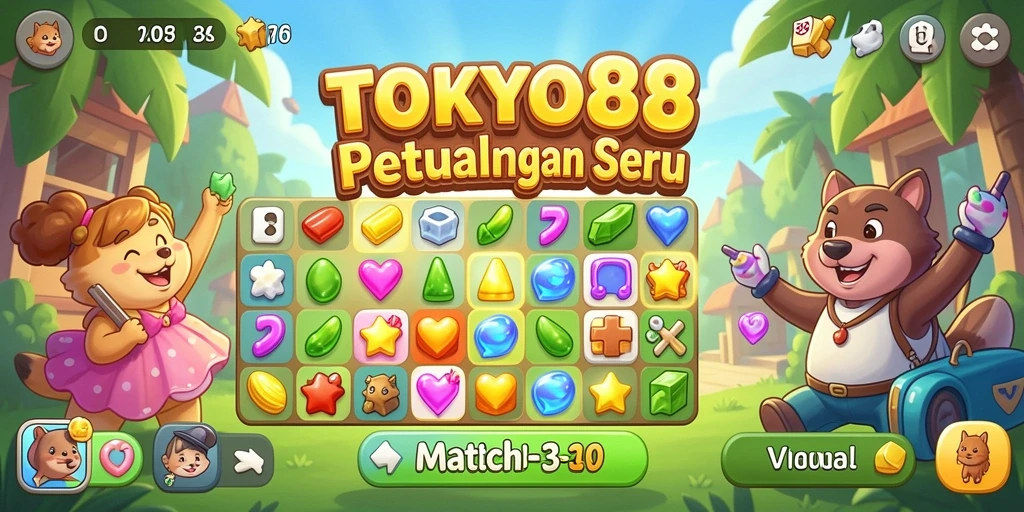 Tampilan gameplay seru dari TOKYO88 saat mencocokkan objek Match-3.