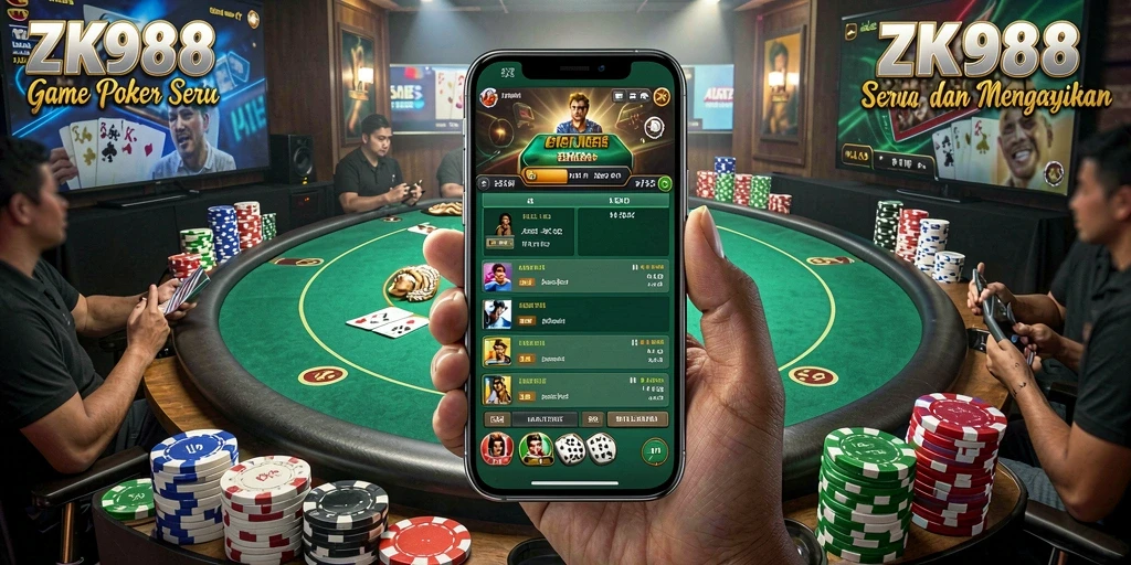 Tampilan gameplay dan antarmuka menarik dari ZK988 saat bermain Poker.